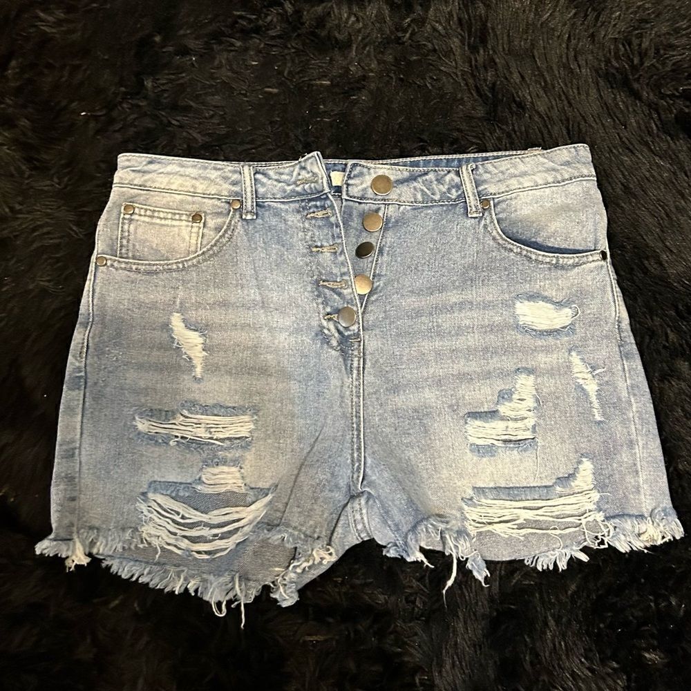 GB blue jeans shorts distressed button up pockets size 13